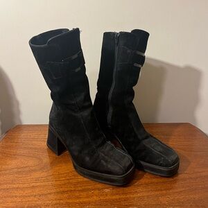 Black Suede Heeled Boots - Hushpuppies